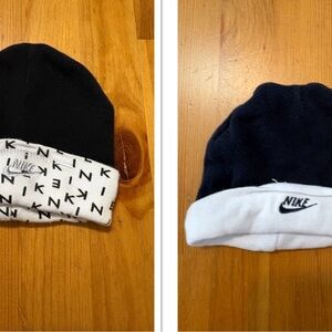 Nike Kids Black and White Logo Beanie Duo
